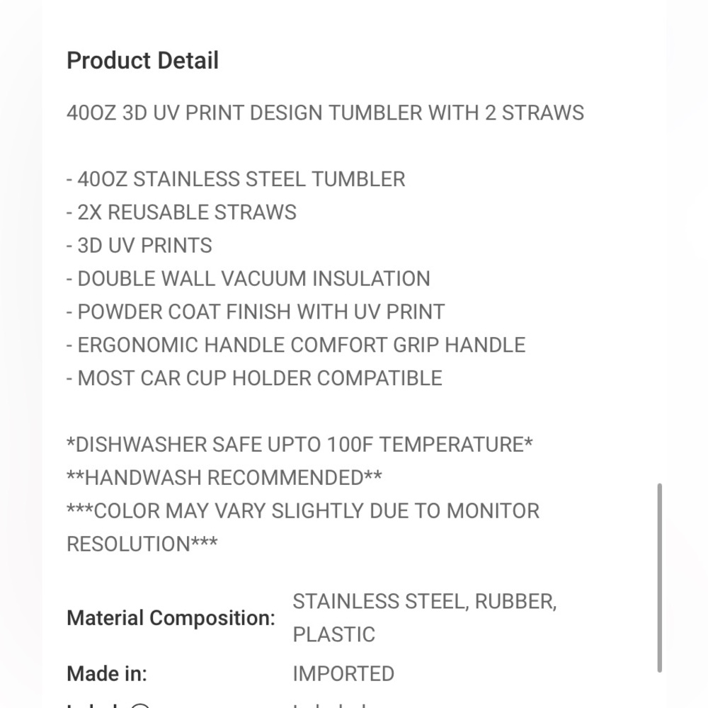 $24 start❤️ 400Z 3D UV PRINT DESIGN TUMBLER WITH 2
STRAWS - Picture 6 of 6